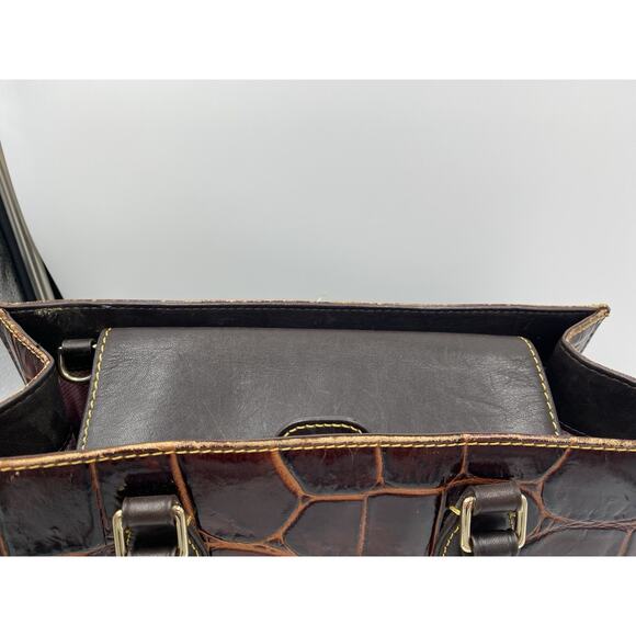 Dooney & Bourke Janine Crocodile Embossed Leather Satchel Handbag Purse Brown - Picture 10 of 16